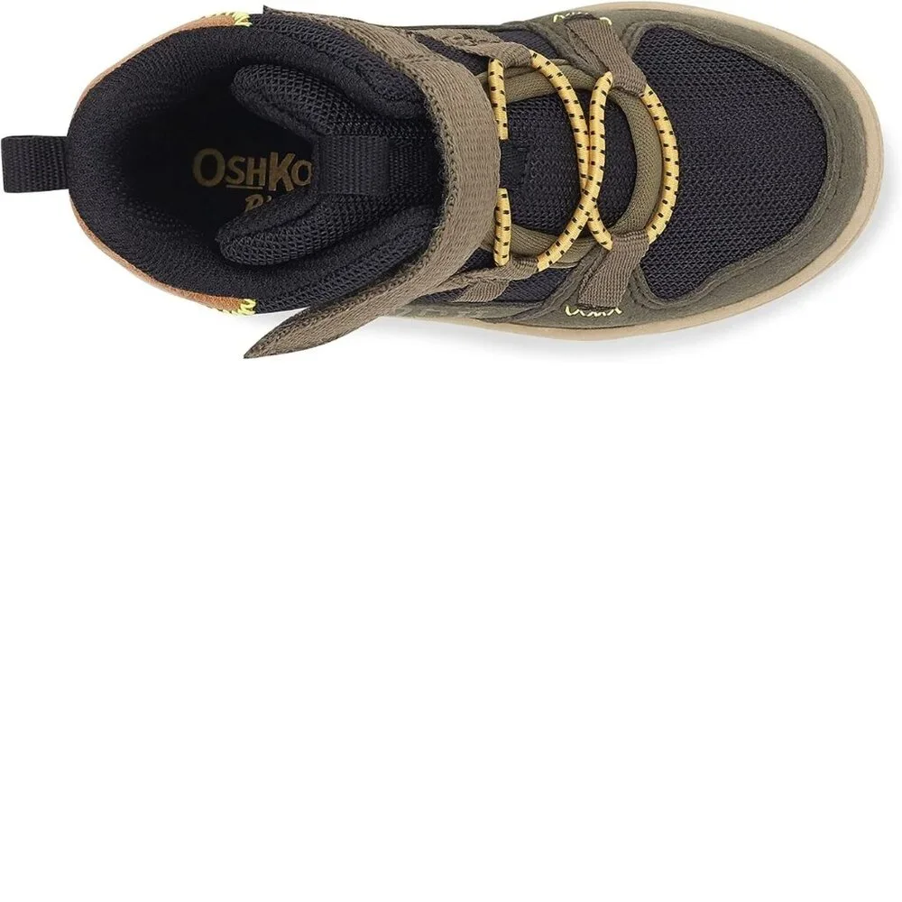 OshKosh B'gosh Boots 8T Toddler Boys Hiking Camino Slip-on High Top Black Olive